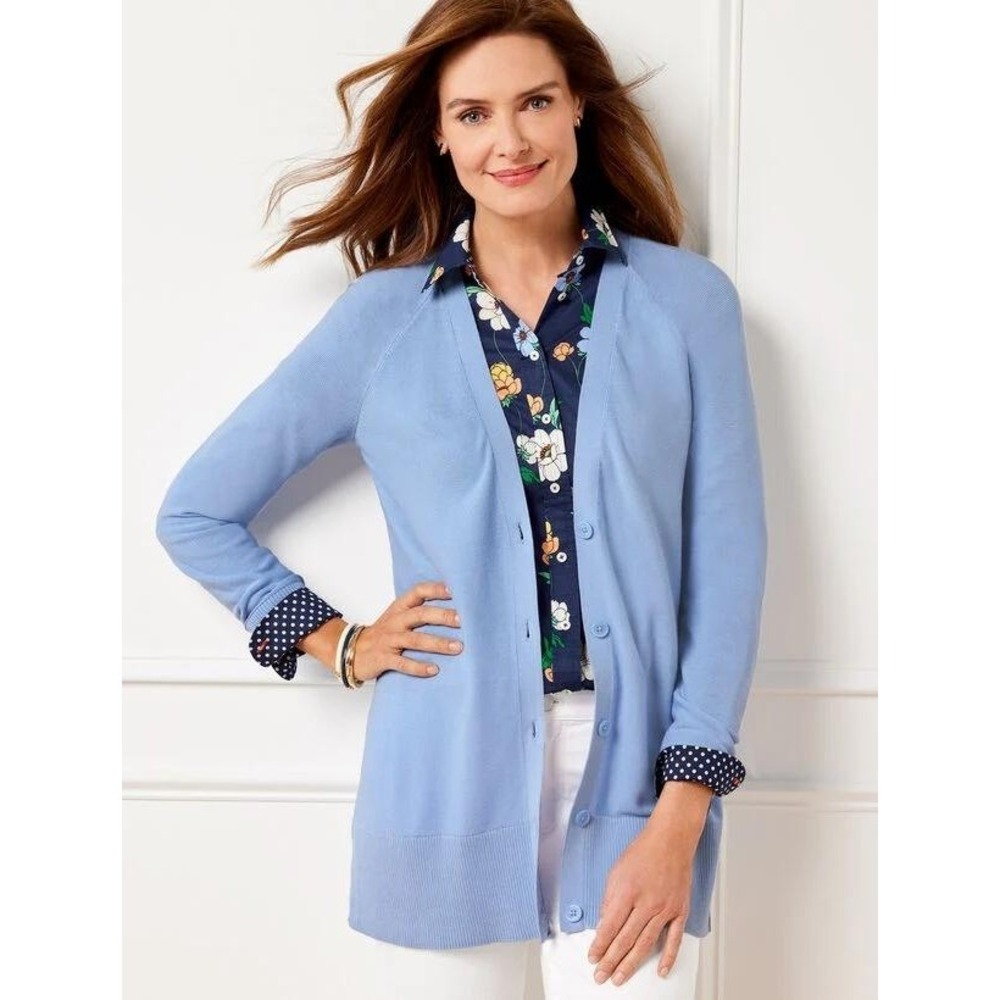 Talbots Girlfriend Cardigan Sweater Powder Baby Blue Size Large